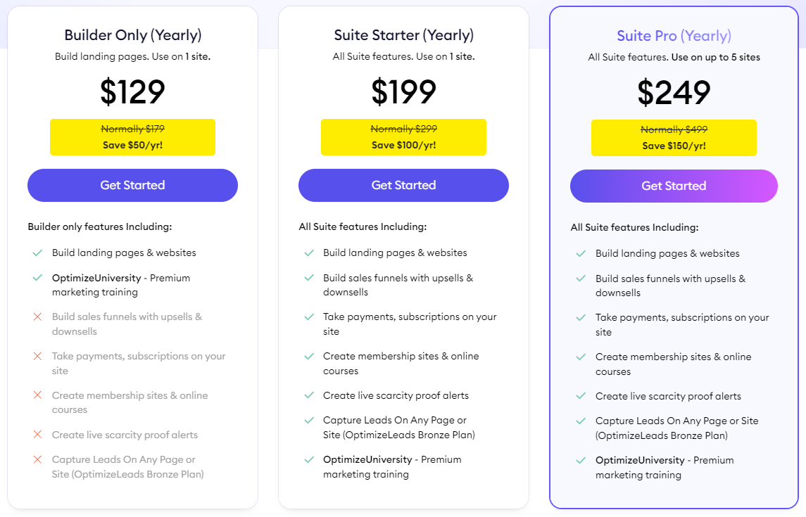 OptimizePress pricing Table