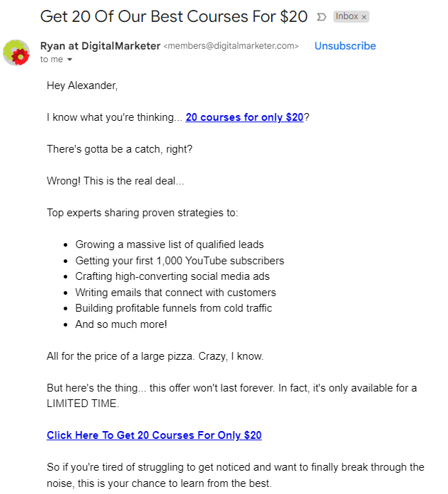 Sample Email with Call to Action