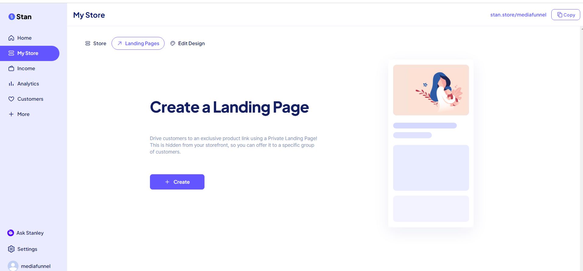 Stan Store - Create private landing page