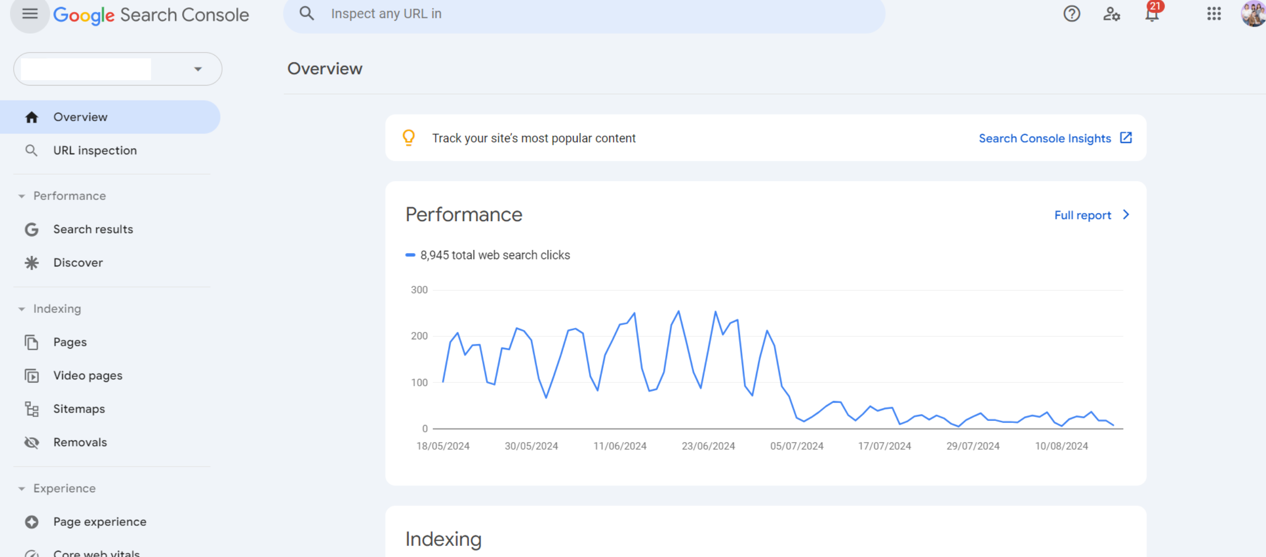 google search console dashboard