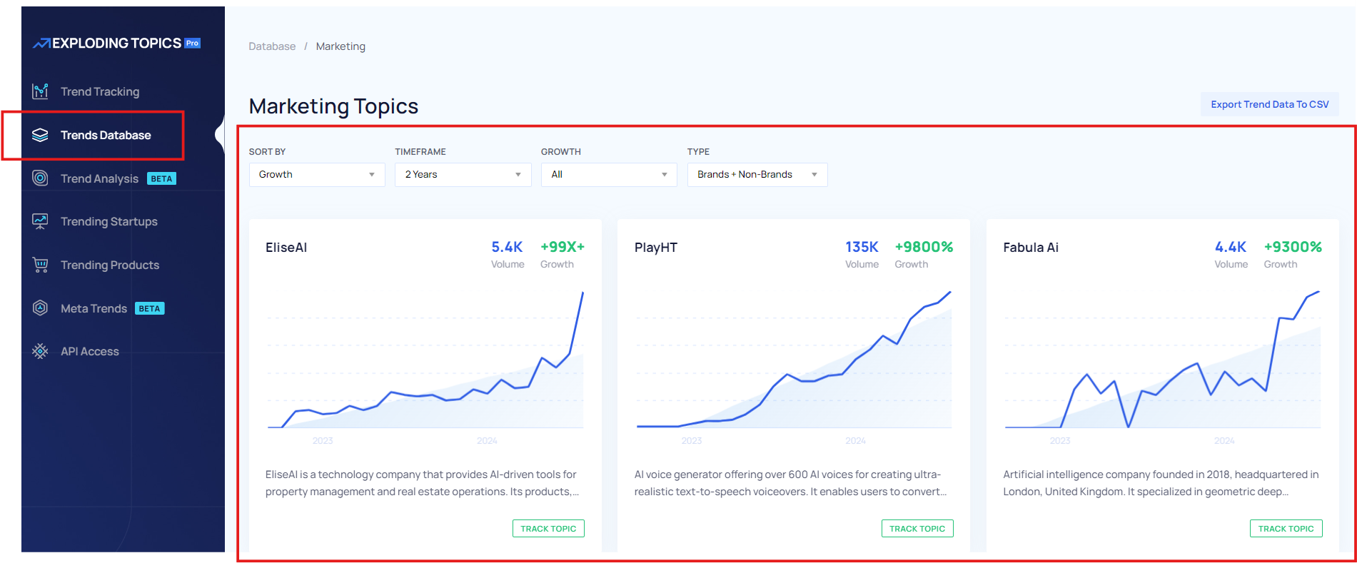 Exploding Topics - Trends Database