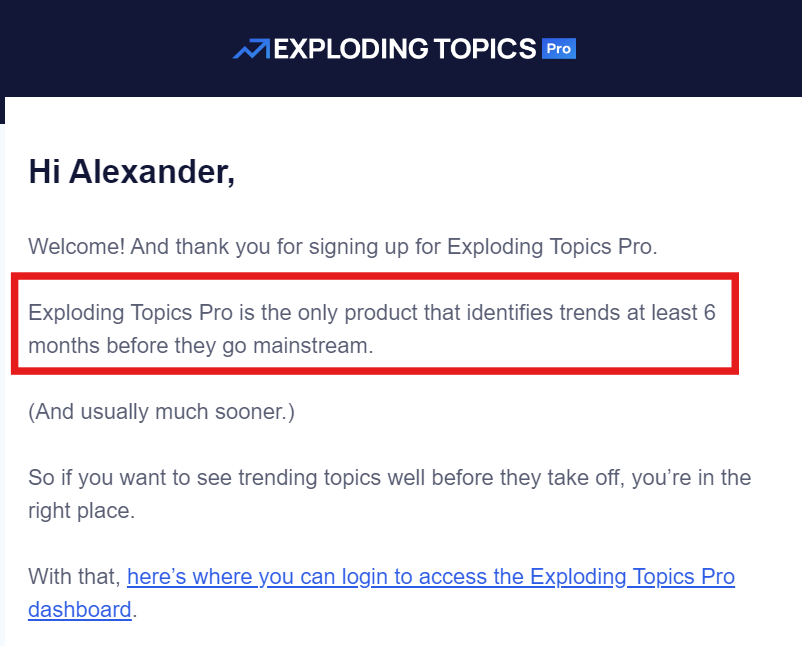 Exploding Topics - Pro Version Welcome Email