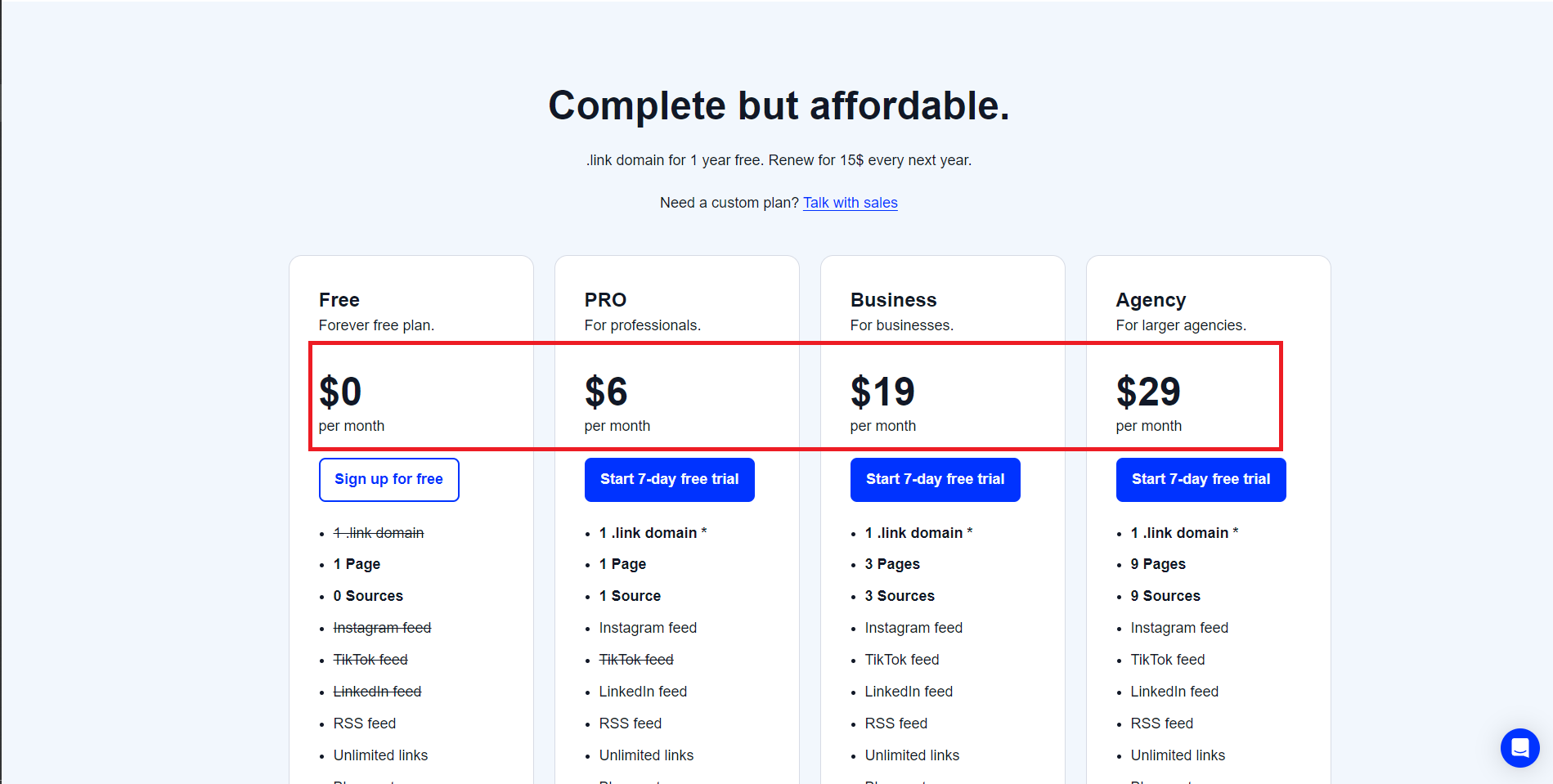 Feed.Link Pricing Plan