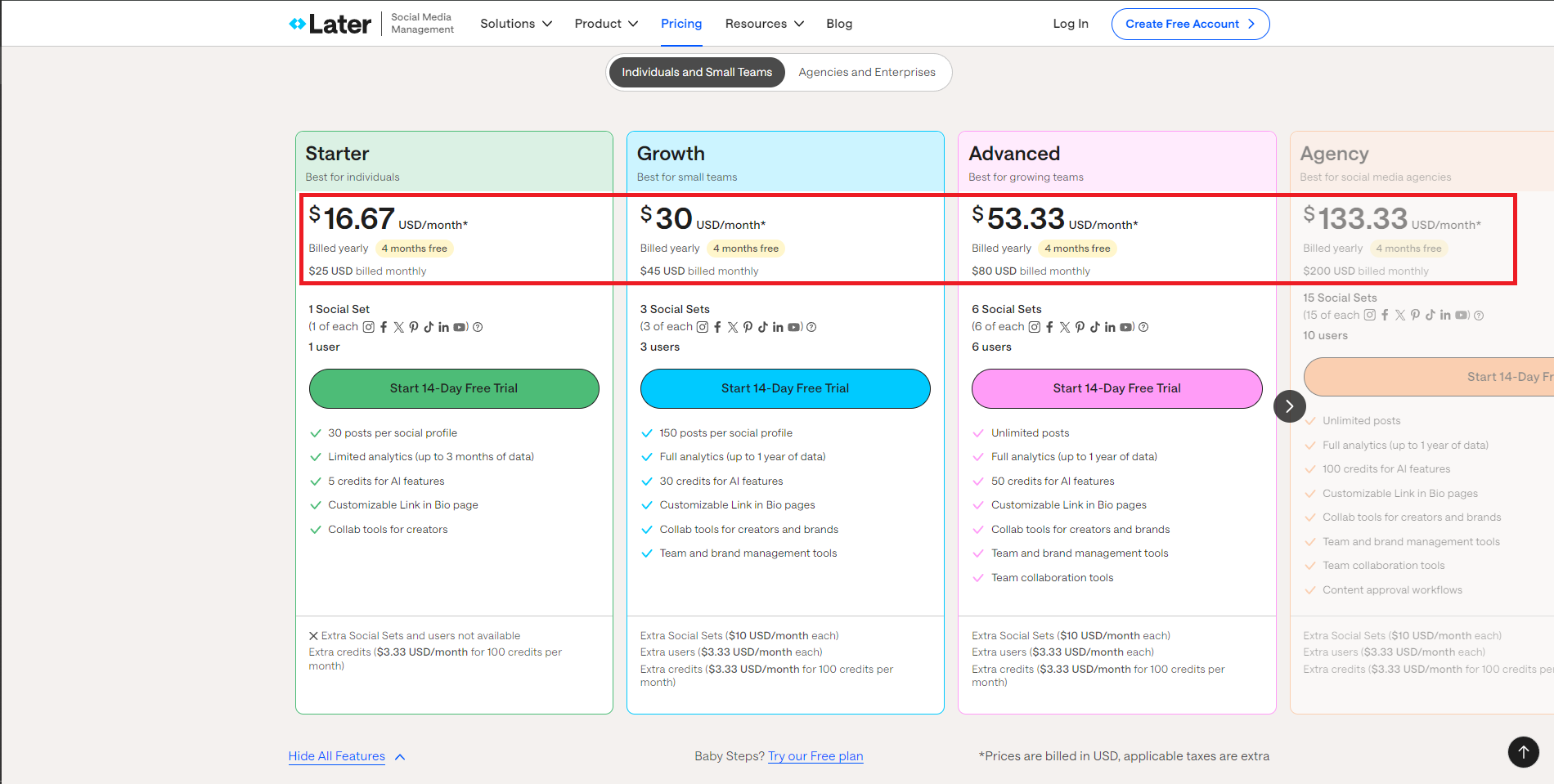 Later.com Pricing Plan