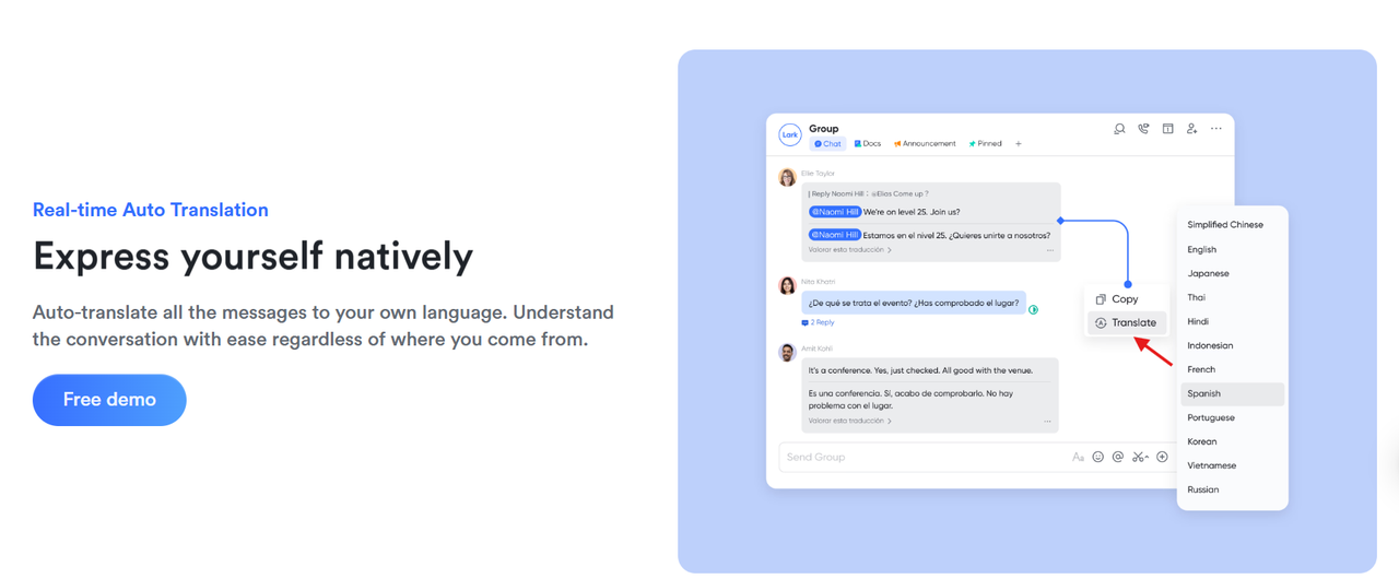 Lark Real Time Translation
