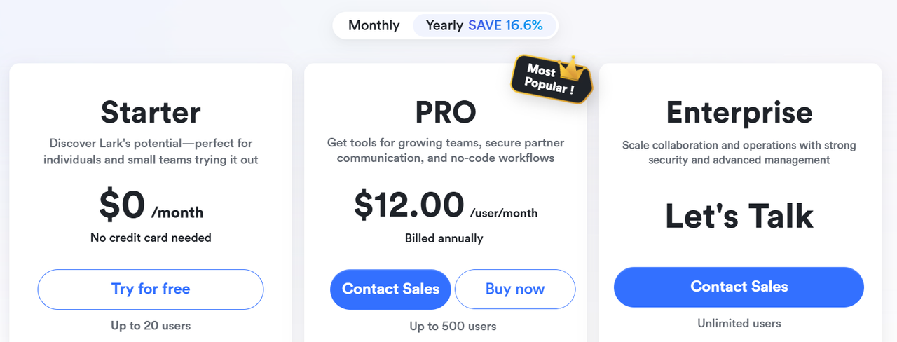 Lark's Pricing Plan